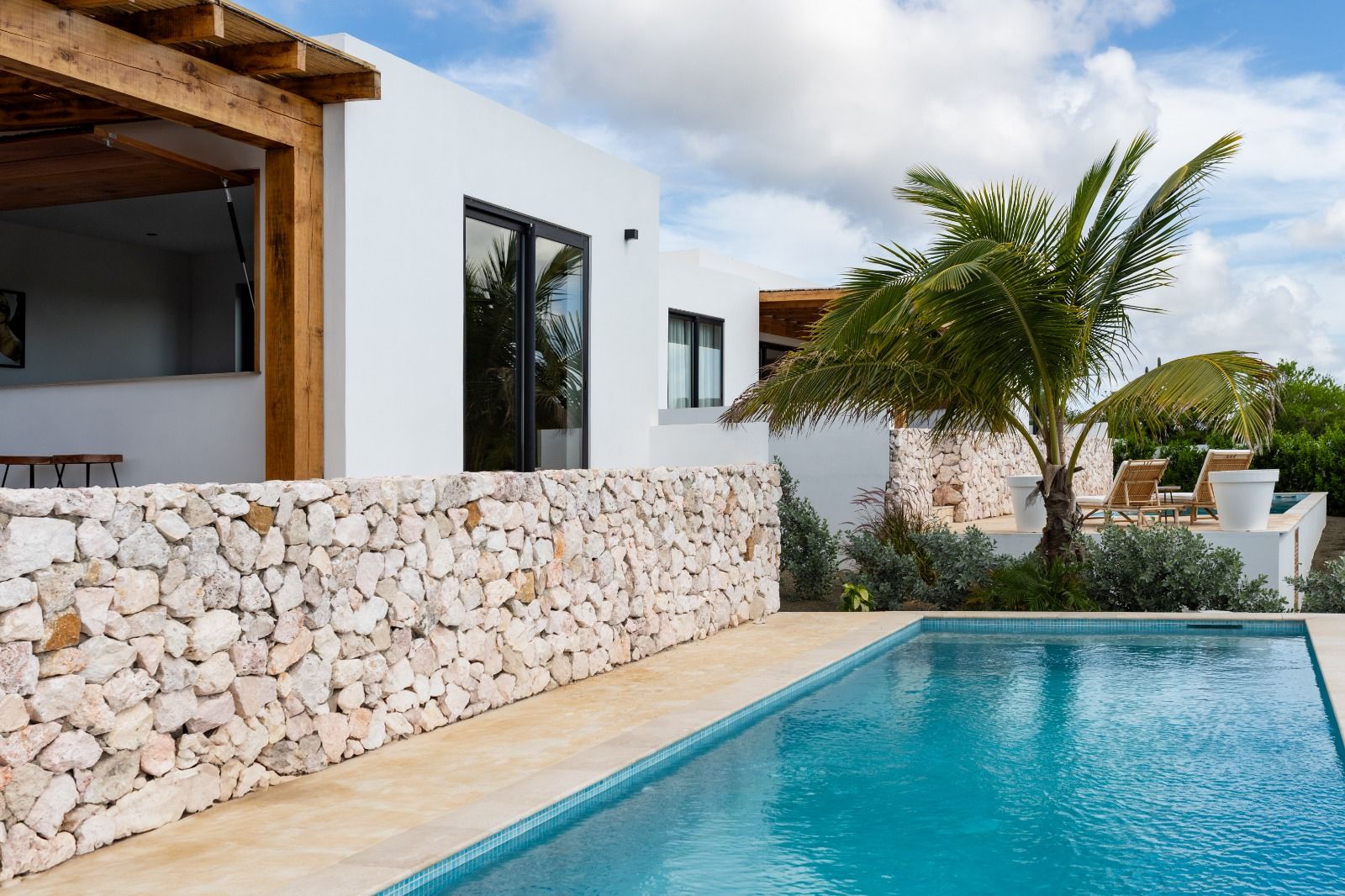 Villa-exterieur met zwembad en palmboom
